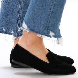 Birdies The Starling Black Velvet Smocking Flat Loafer Shoes
